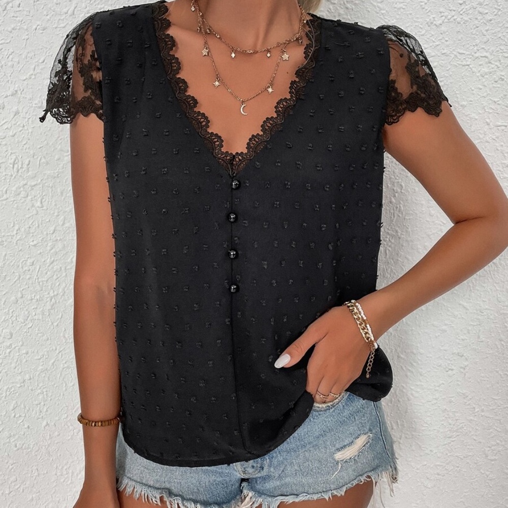 Boho Swiss Dot Floral Lace Blouse - Picture 4 of 13
